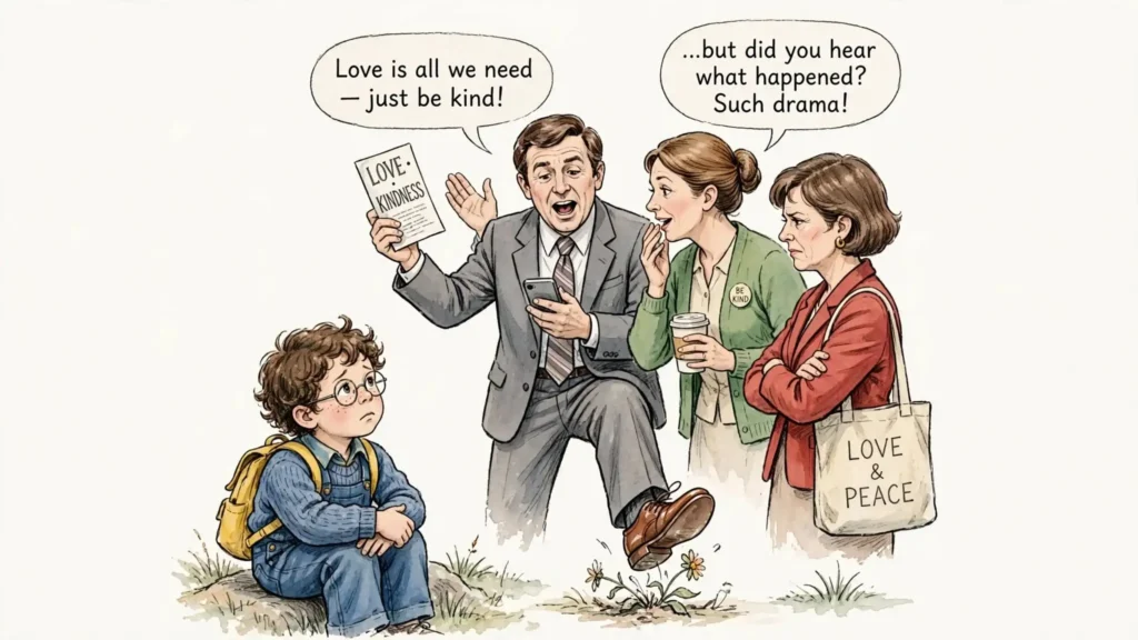 Child observing adult hypocrisy about love - Childhood poem stanza 2 illustration